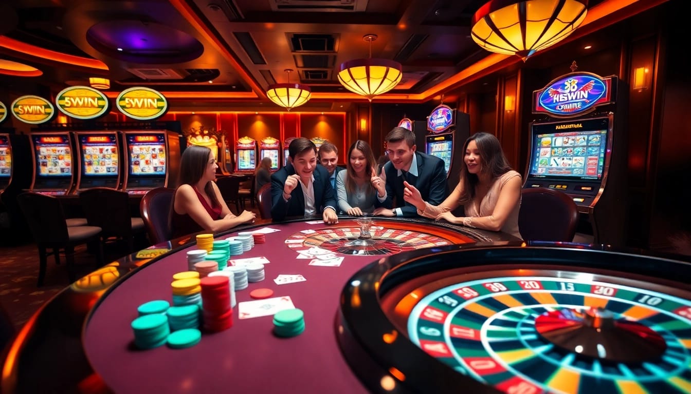 Exciting 58wwin casino scene with poker chips, cards, and a roulette wheel