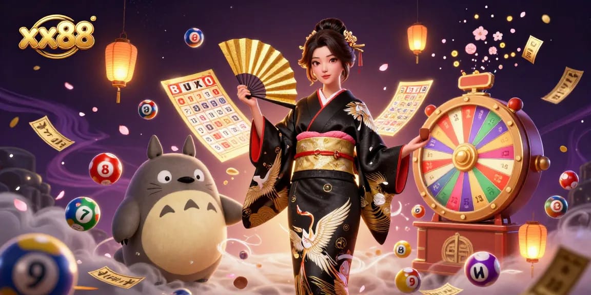 Spin to win with xx88 – vibrant 3D casino scene showcasing dynamic lottery elements.