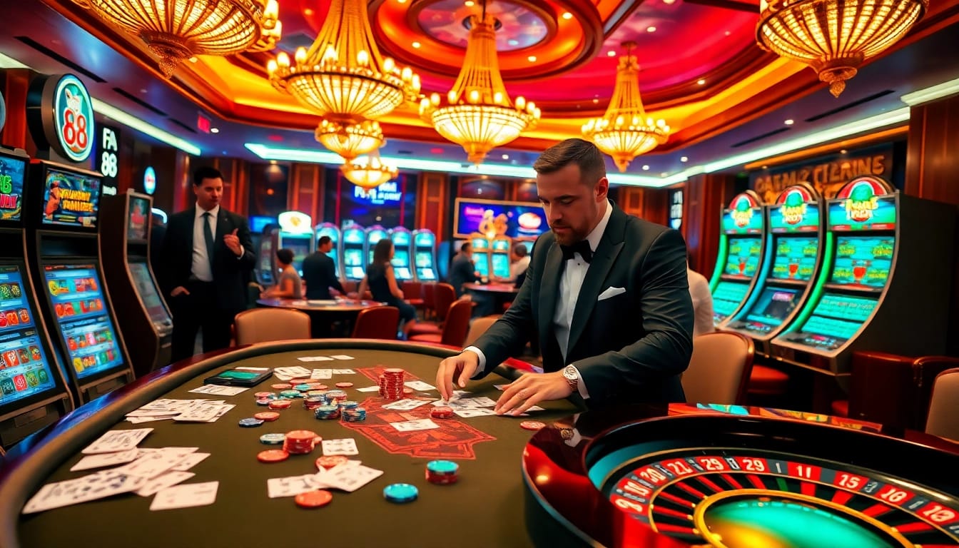 Players enjoying thrilling poker action at fa 88 casino table.