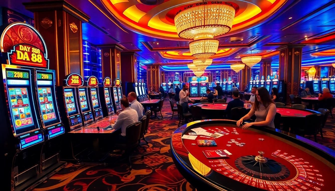 Players enjoying an exciting da 88 casino experience with vibrant slot machines and table games.