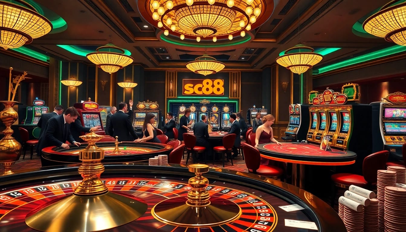 Experience the thrill of betting at SC88 casino with vibrant tables, chips, and players in action.