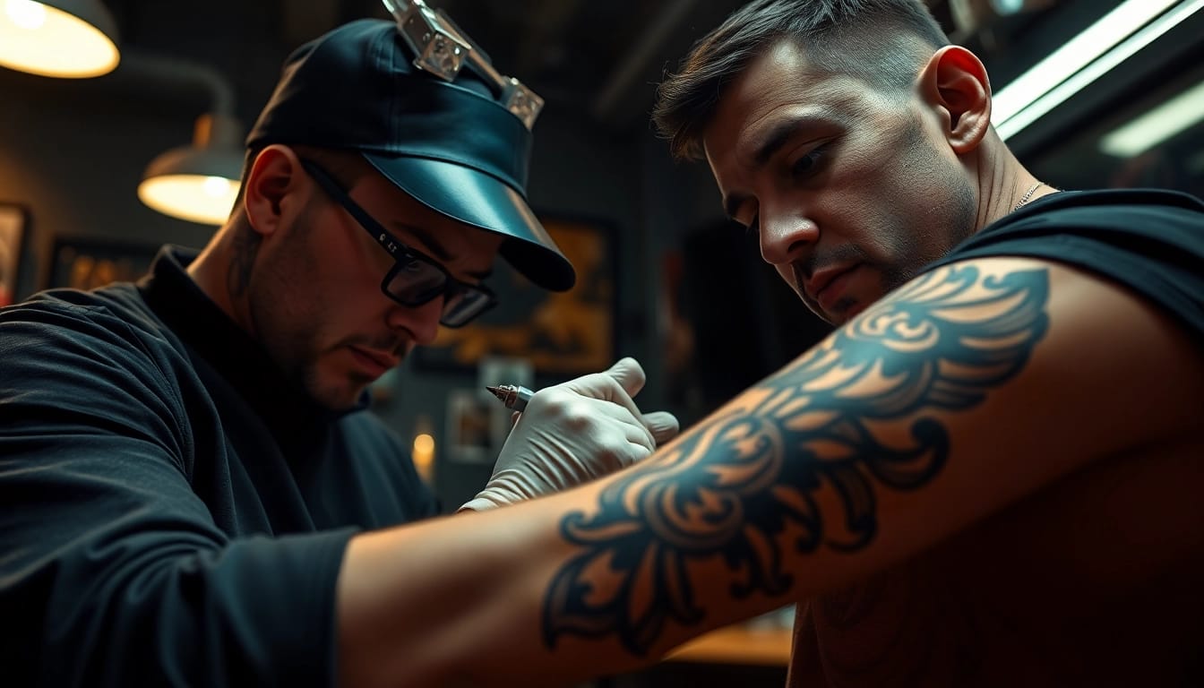 Intricate tattoo design process at https://89bet.tattoo/ with professional artist highlighting vibrant colors.