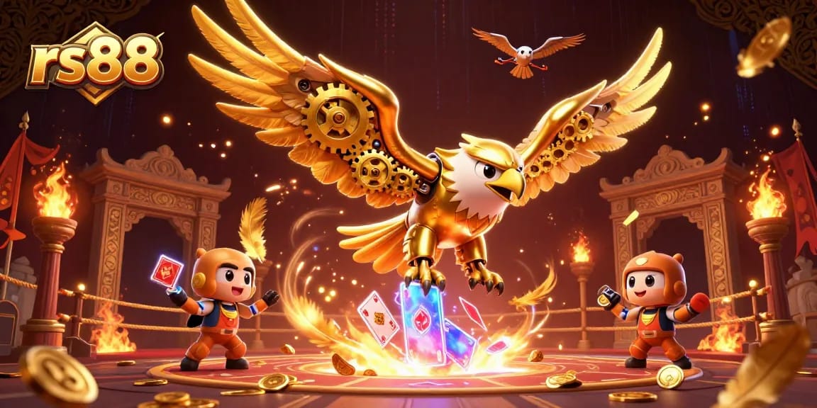 Experience rs88 action in a vibrant casino scene with a golden eagle and dynamic gaming elements.