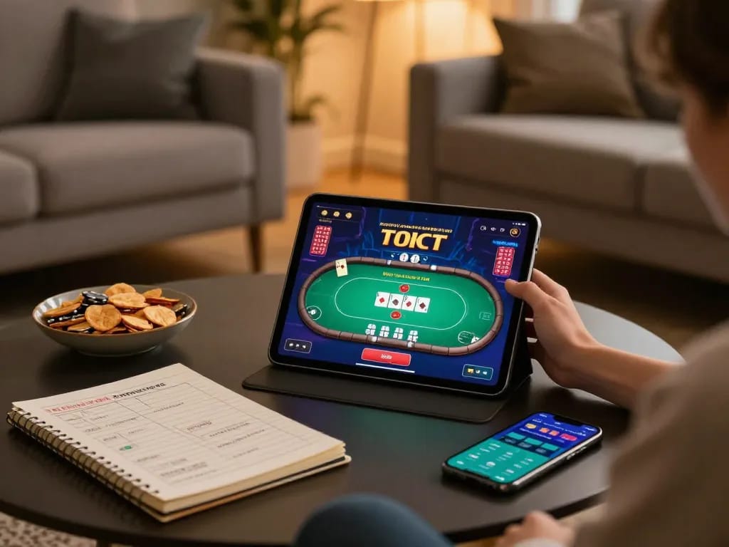 Engaging online casino gameplay on tablet showcasing sunwingo poker strategies and vibrant action