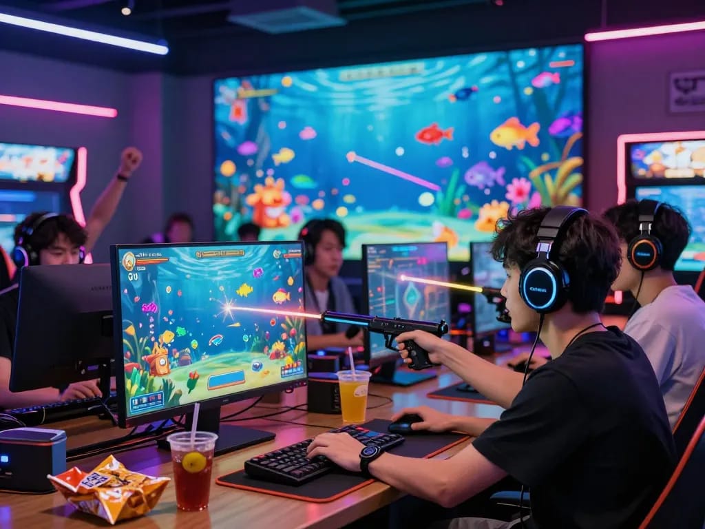 Engaging gaming scene with players enjoying fun79 fish shooting game, colorful graphics and immersive atmosphere.