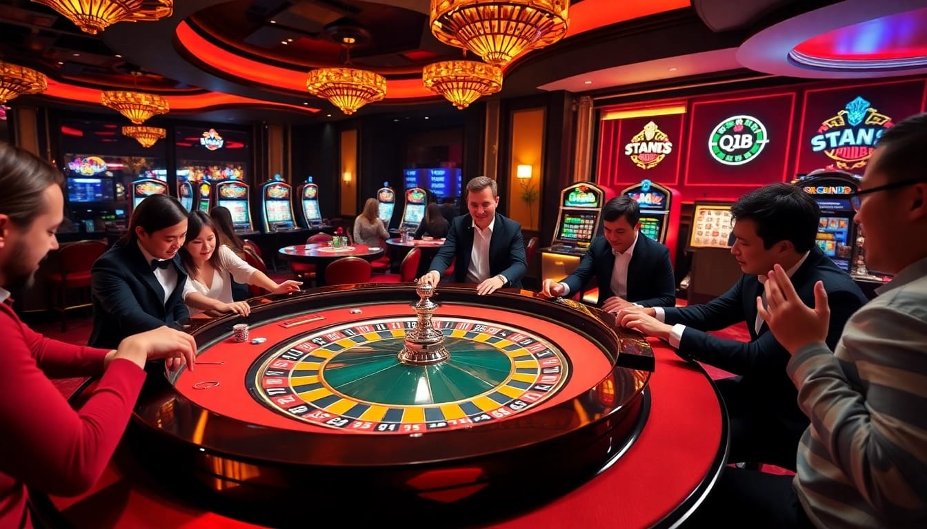 Experience high-stakes excitement at Trang Chủ QQ88 with thrilling casino games and vibrant poker chips.