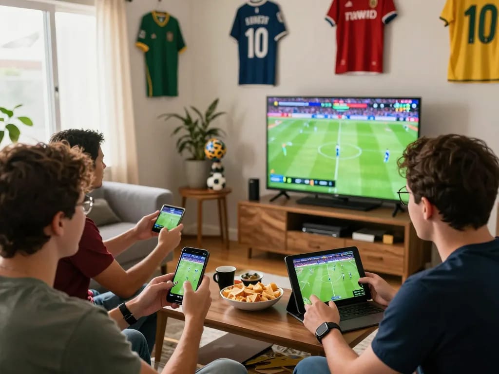 Fans analyzing Nowgoal live football scores during a match.