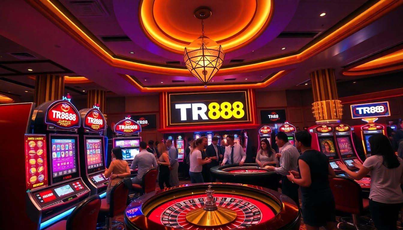 Players enjoying TR88 slot machines and roulette in a vibrant casino atmosphere.
