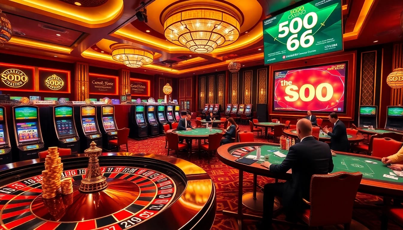 SODO CASINO 66 vibrant casino scene with poker tables and exciting slot machines.
