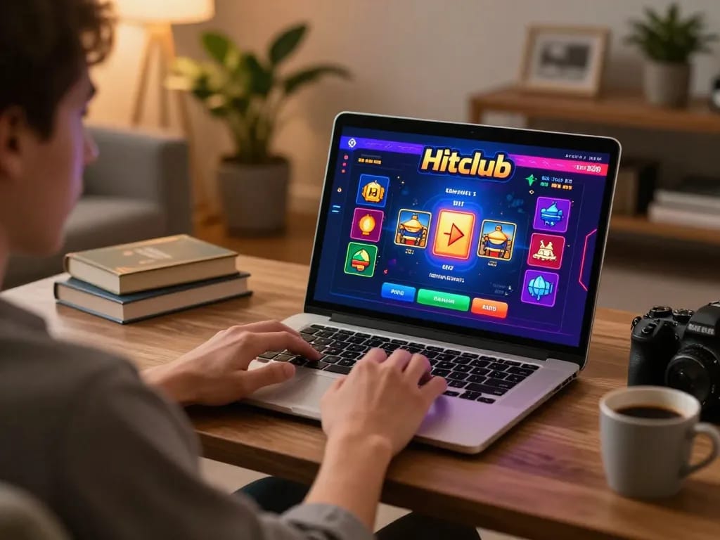 Người chơi thưởng thức trò chơi trực tuyến Hitclub trên laptop, tham gia vào các hoạt động đặt cược chiến lược
