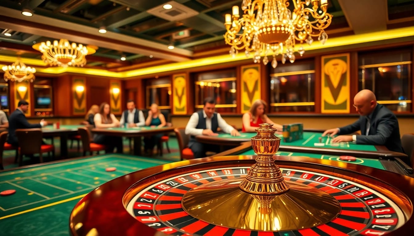 High-stakes gaming at 888NEW's luxury casino, featuring roulette, poker, and vibrant atmosphere.