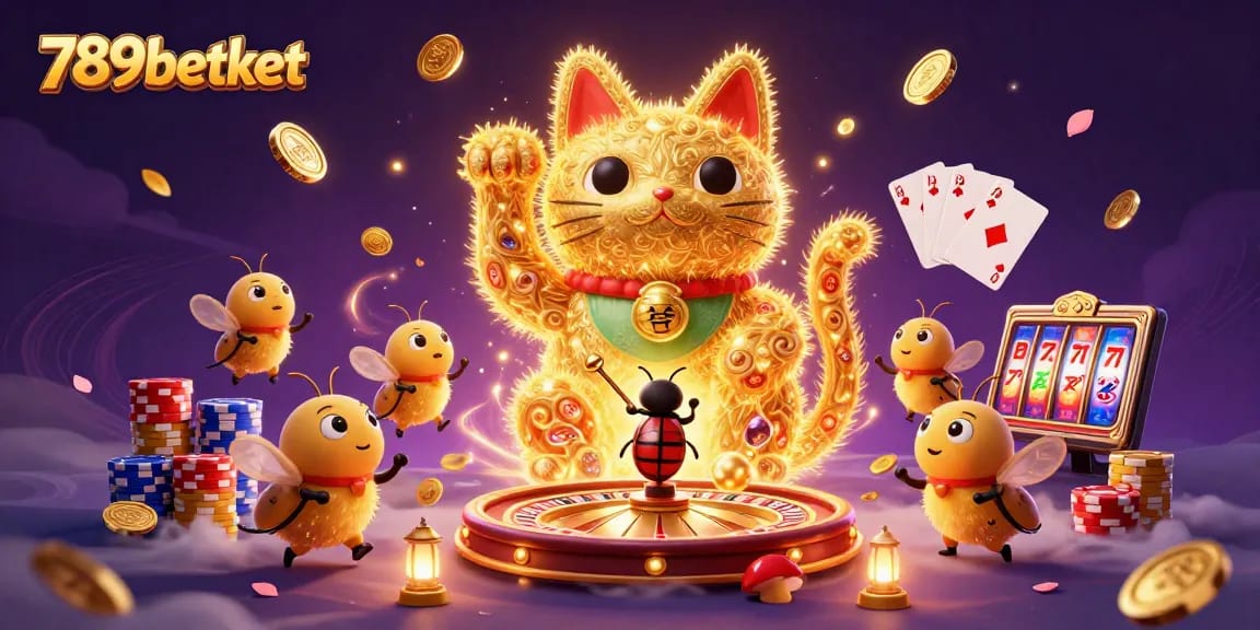 Experience magical casino fun with 789betket's lucky cat and vibrant game elements.