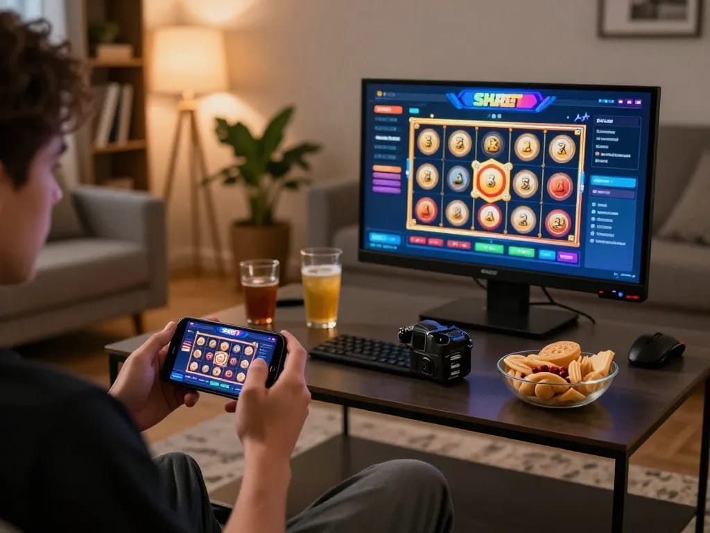 Experience the excitement of SHBET with engaging mobile gaming in a cozy home setting