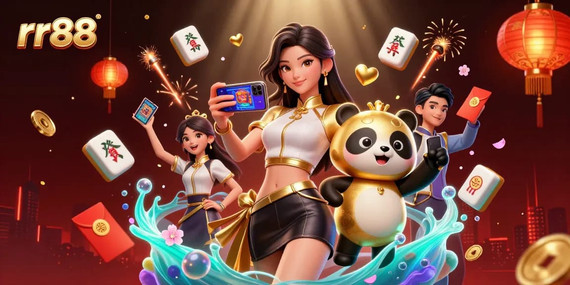 Experience the excitement of rr88 with a vibrant casino scene featuring engaging game elements and joyful characters.