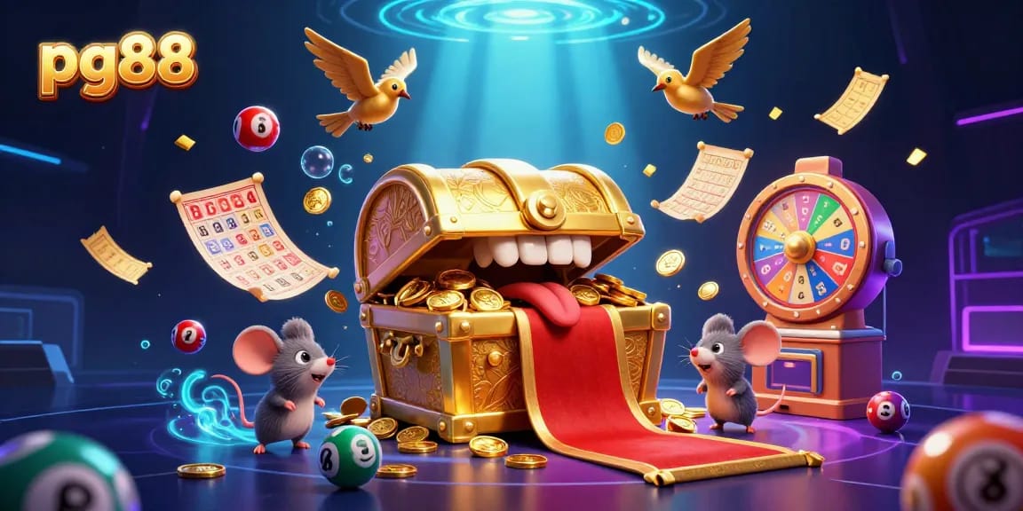 Engage in exciting game plays at pg88 with vibrant lottery elements and treasure motifs.