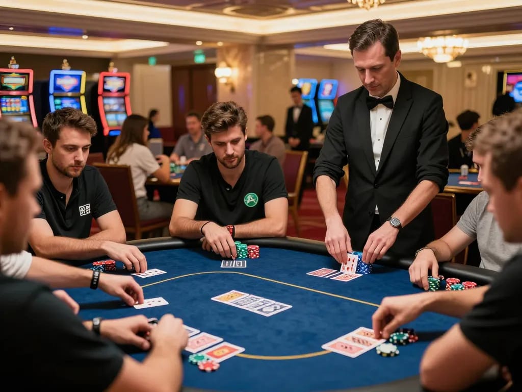 Các người chơi Sunwin đang chiến lược trong một trận poker có cược cao, thể hiện sự hấp dẫn của hành động casino