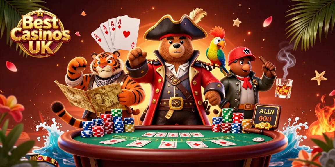 Discover the best casinos UK through this vibrant 3D illustration showcasing dynamic gambling elements.