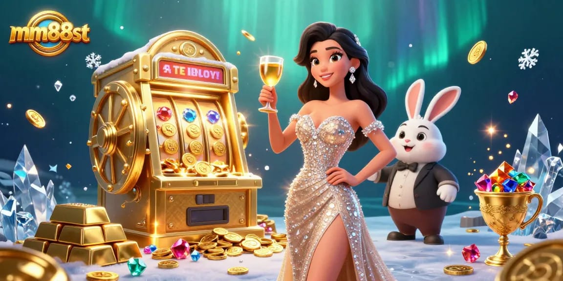Play big at mm88st by winning jackpots in this lavish casino scene with gold and treasures.