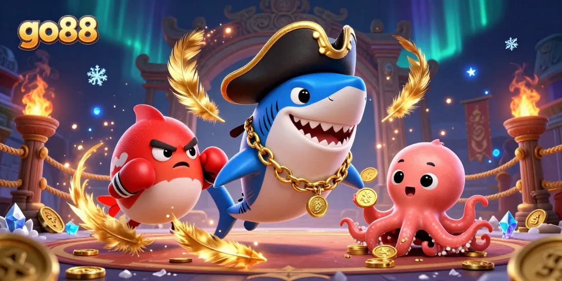 Experience exciting gaming action with go88's vibrant characters and dynamic casino elements in this lively illustration.