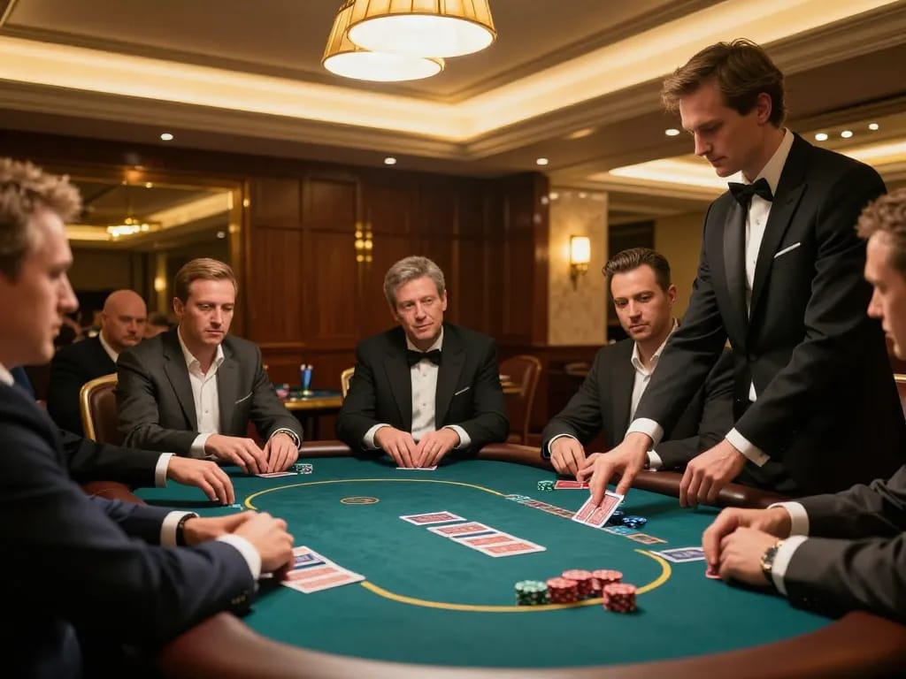 I9BET poker room showcasing intense gameplay with players at a high-stakes table.