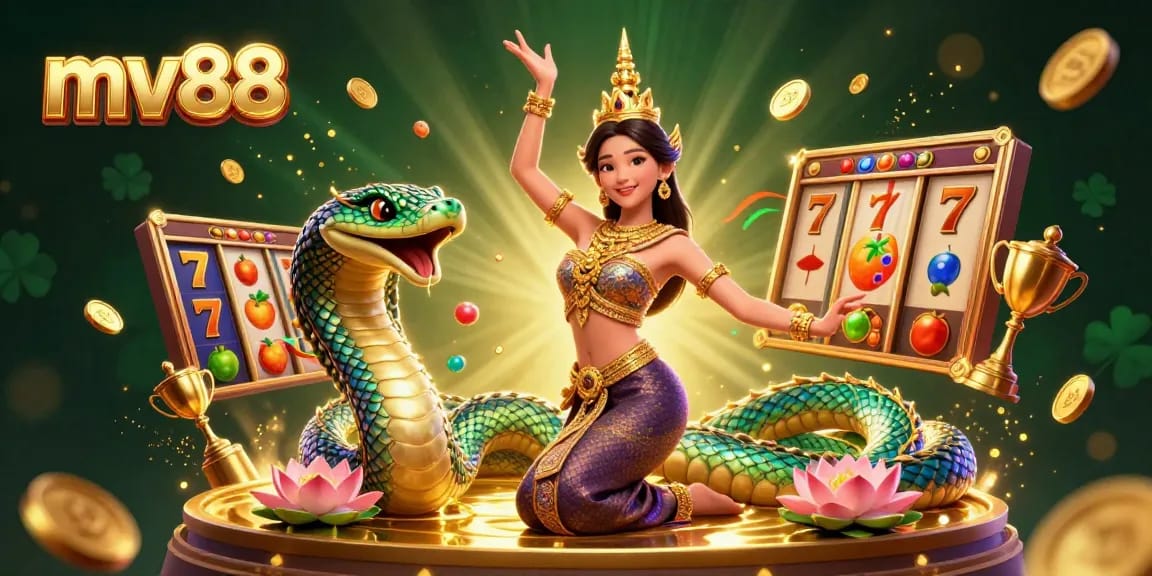 Experience thrilling jackpots and vibrant gameplay at mv88 Casino with an engaging 3D illustration.