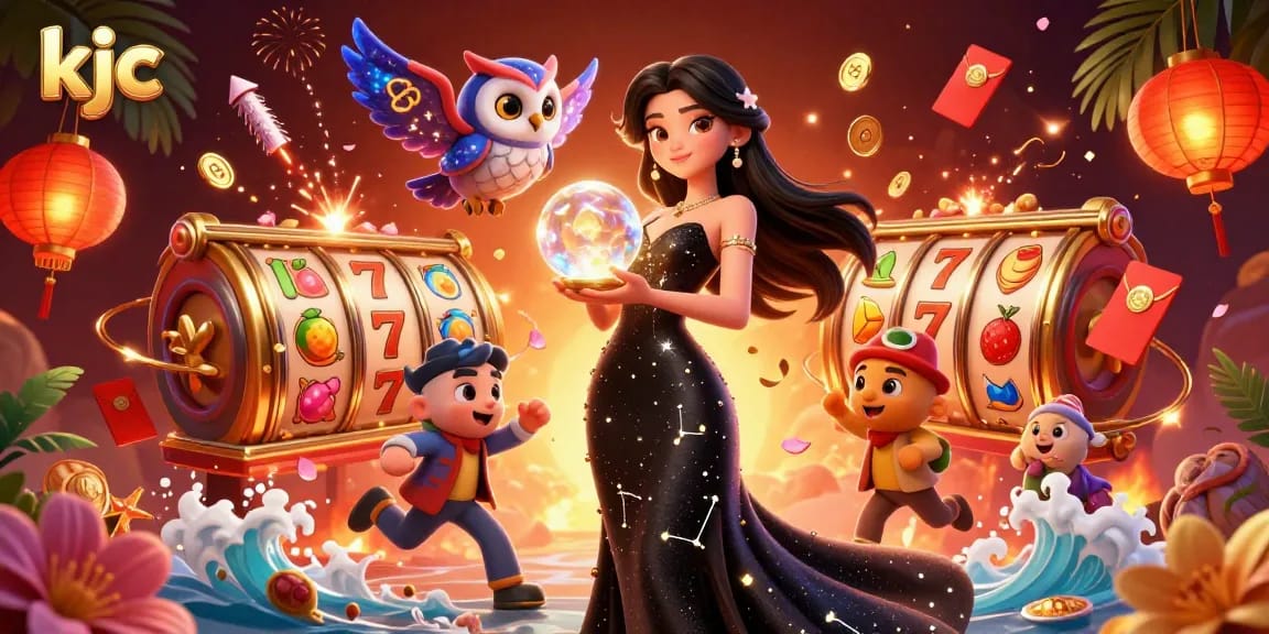 KJC offers thrilling gaming experiences with vibrant slot reels and a magical atmosphere.