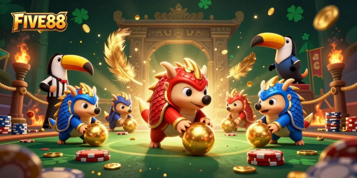 Experience thrilling action at FIVE88 as rival pangolins compete in a dazzling casino showdown.