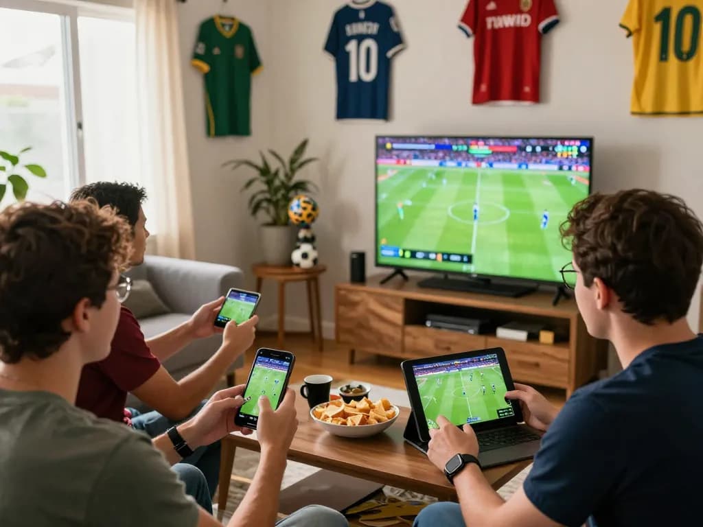 Fans analyzing Nowgoal live football scores during a match.