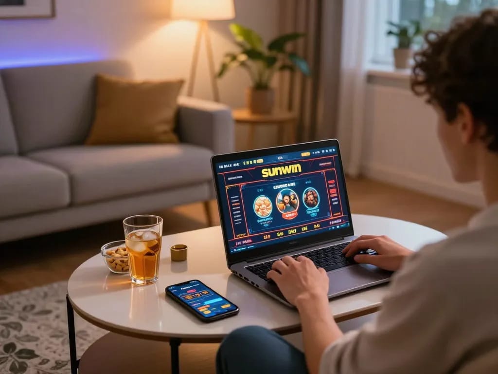 Trải nghiệm gameplay thú vị trên nền tảng của Sunwin với một thiết lập máy tính xách tay trong không gian ấm cúng tại nhà.