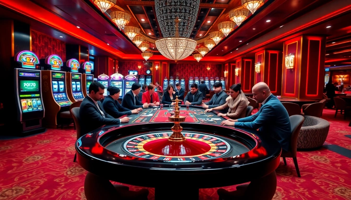 Experience the thrill of https://debet678.com/ with vibrant poker action amidst a luxurious casino setting.