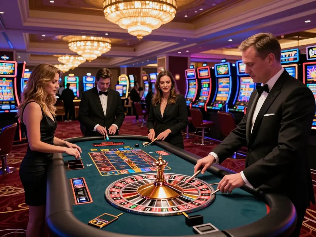 Players enjoying a lively roulette game at Luck8 casino, highlighting the gaming excitement.