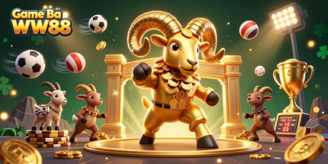Experience Game Bài WW88 with thrilling sports elements and golden rewards in this vibrant casino illustration.