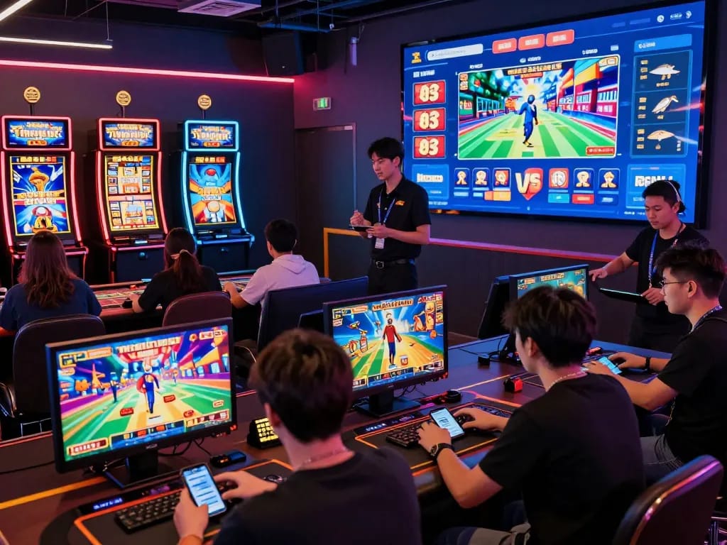 Hitclub players enjoying diverse online gaming experiences in a vibrant virtual casino atmosphere.