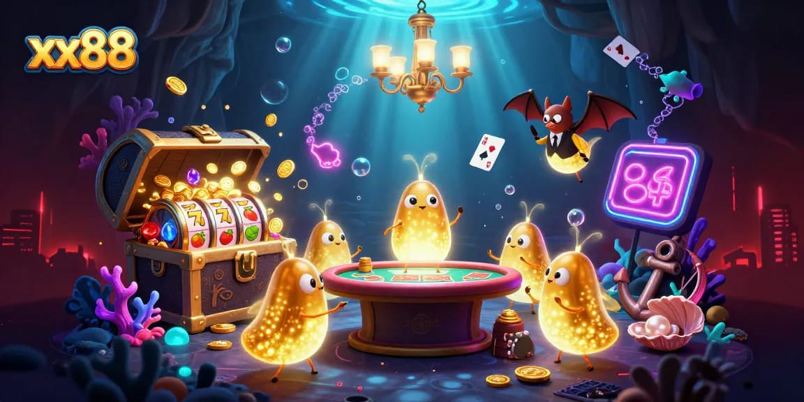 Experience thrilling gameplay at xx88 as glowing glowworms illuminate a vibrant casino scene.
