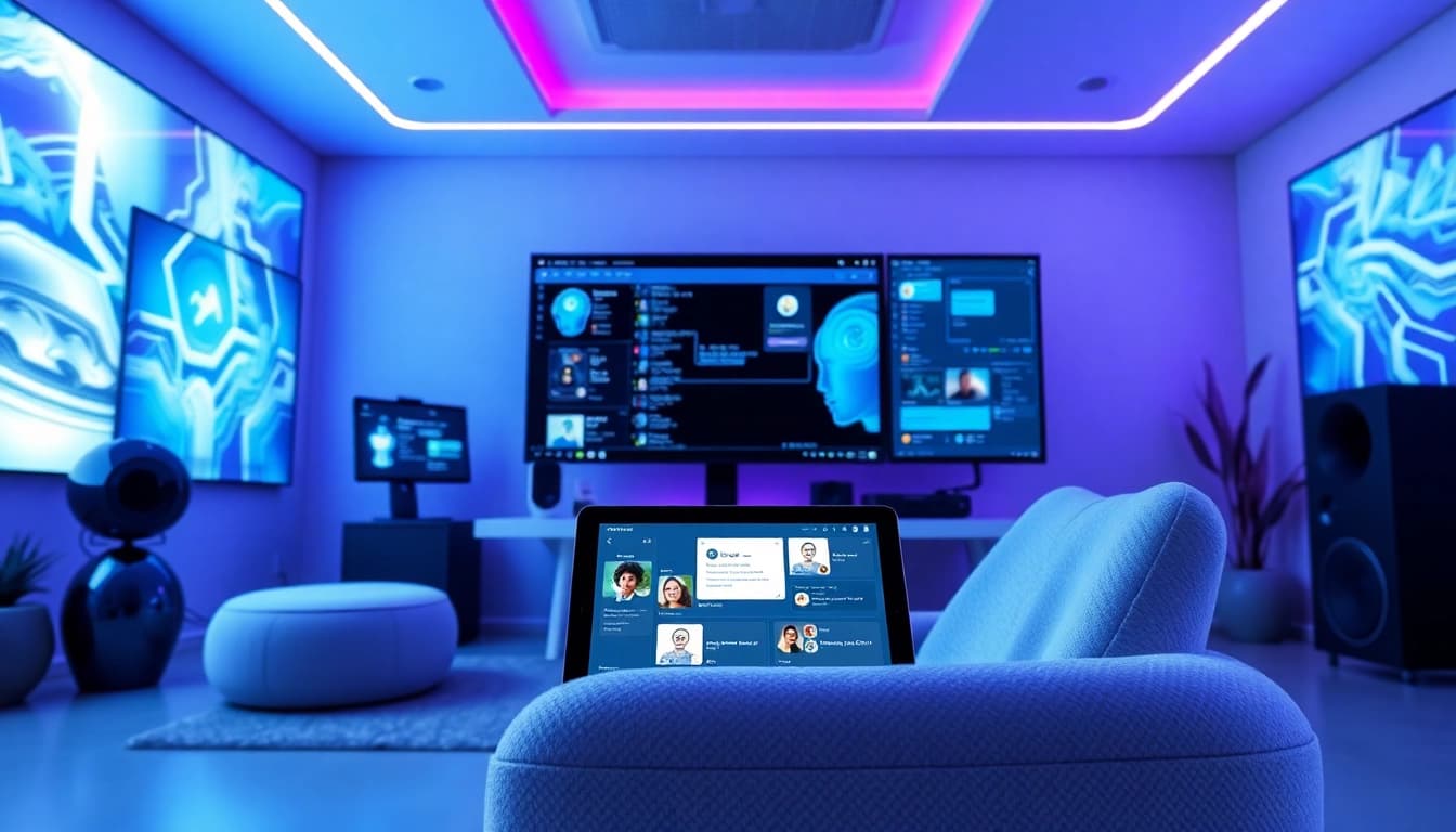 Showcasing a modern workspace focused on ai nsfw chat technologies with sleek interfaces and intimate decor.