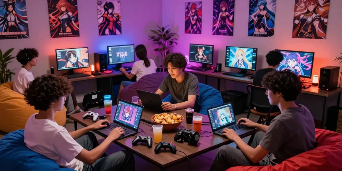 Engaged players enjoying hentai games online in a vibrant gaming lounge.