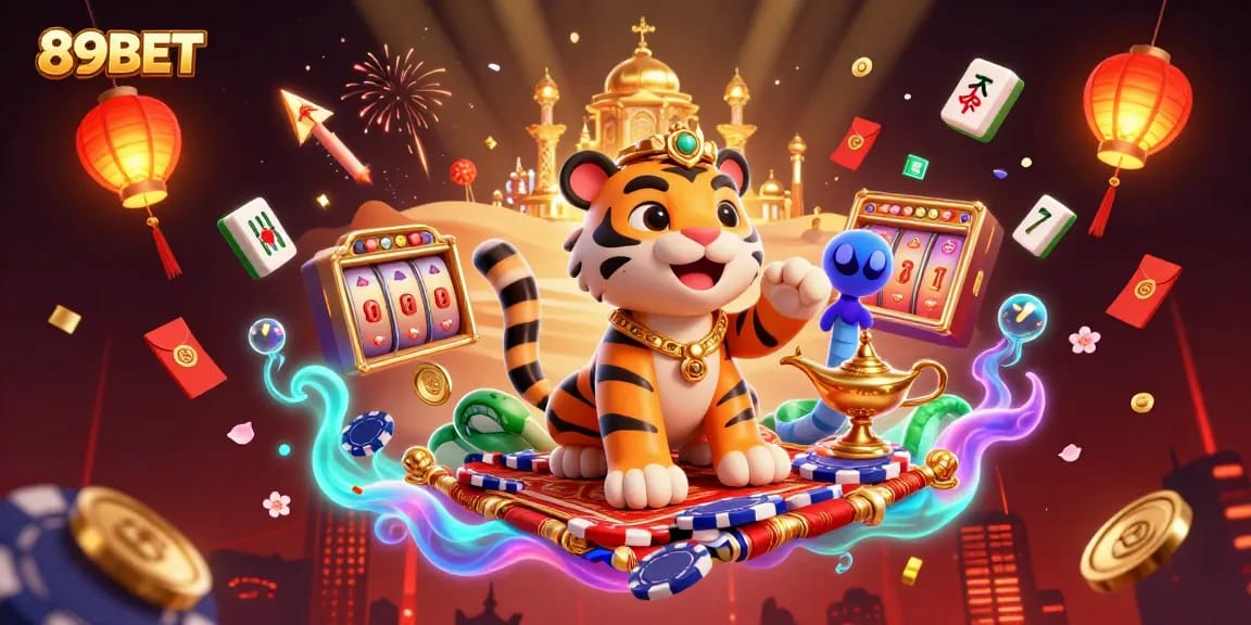 Experience the thrill of 89BET with a vibrant casino scene featuring a captivating Arabian Nights sultan.