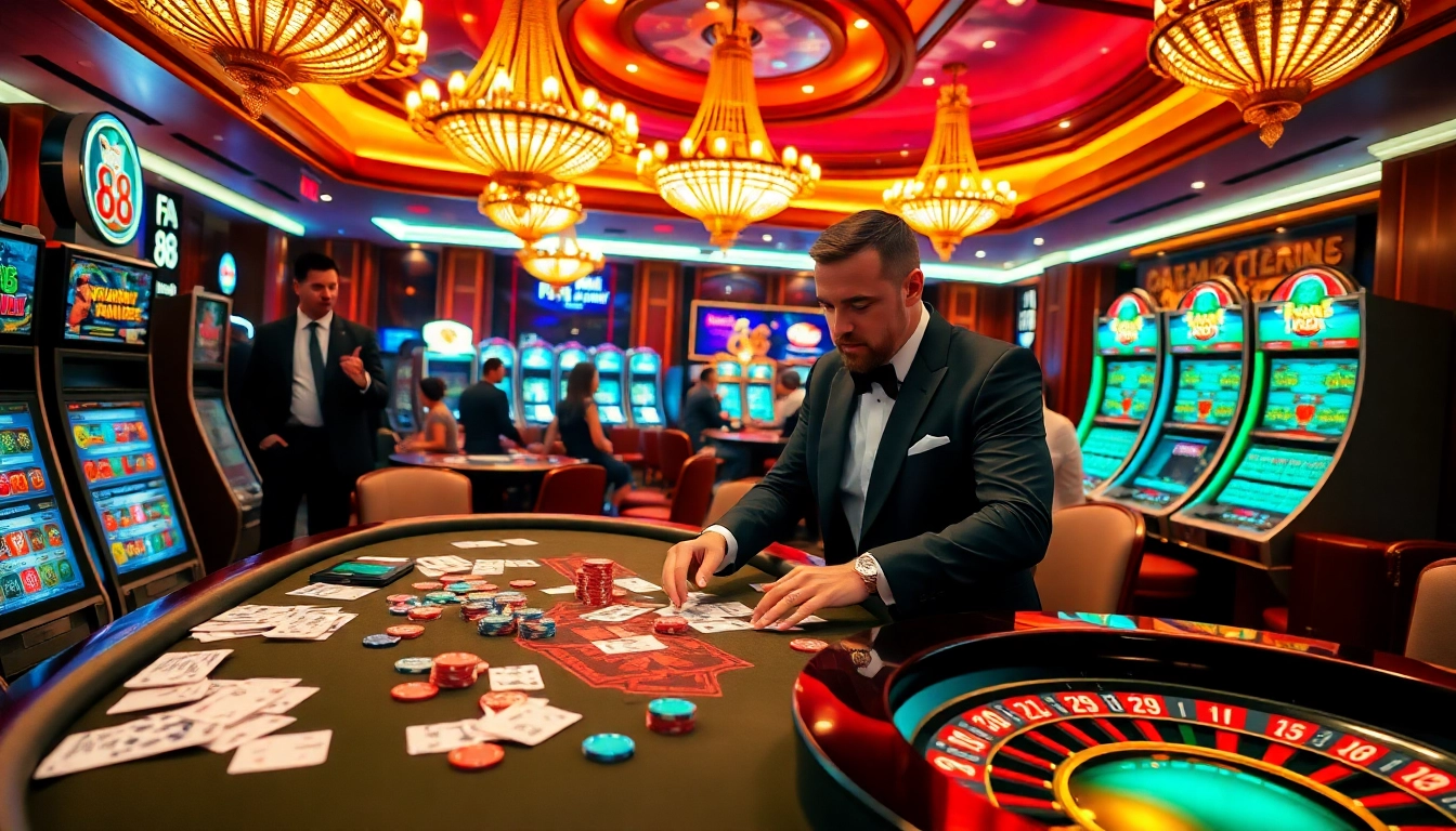 Players enjoying thrilling poker action at fa 88 casino table.