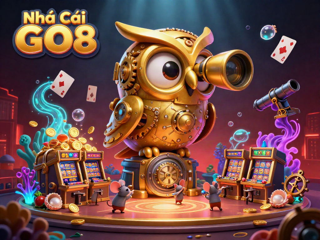 Engage in exciting games at Nhà Cái GO8 with vibrant casino elements and entertaining motifs.