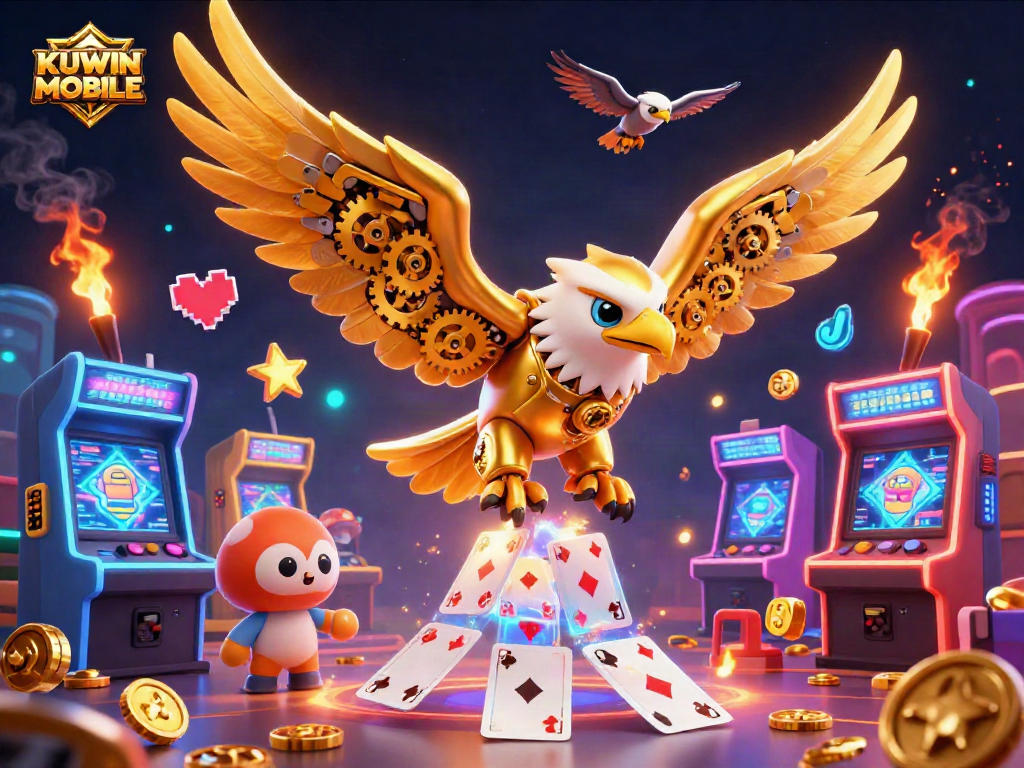 Engage in thrilling gameplay with KUWIN MOBILE's dynamic features in this vibrant casino illustration.