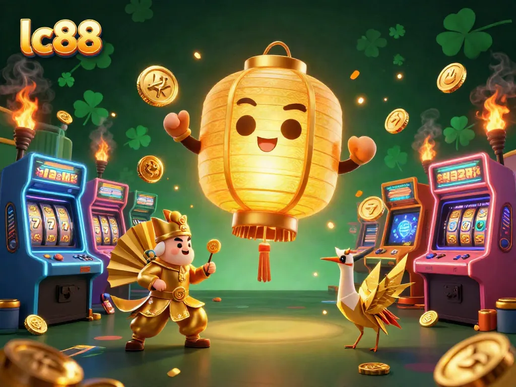 Engage in thrilling gameplay at lc88 with a vibrant casino scene featuring golden lantern spirit and game elements.
