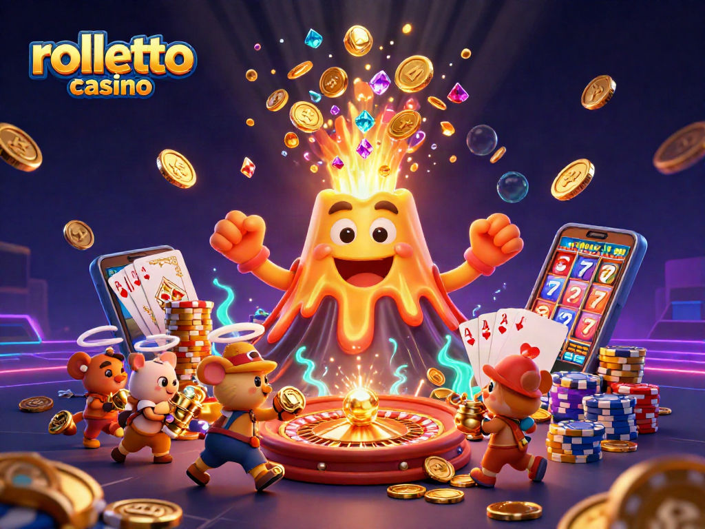 Experience thrilling wins at Rolletto Casino with a vibrant 3D illustration featuring exciting game elements.