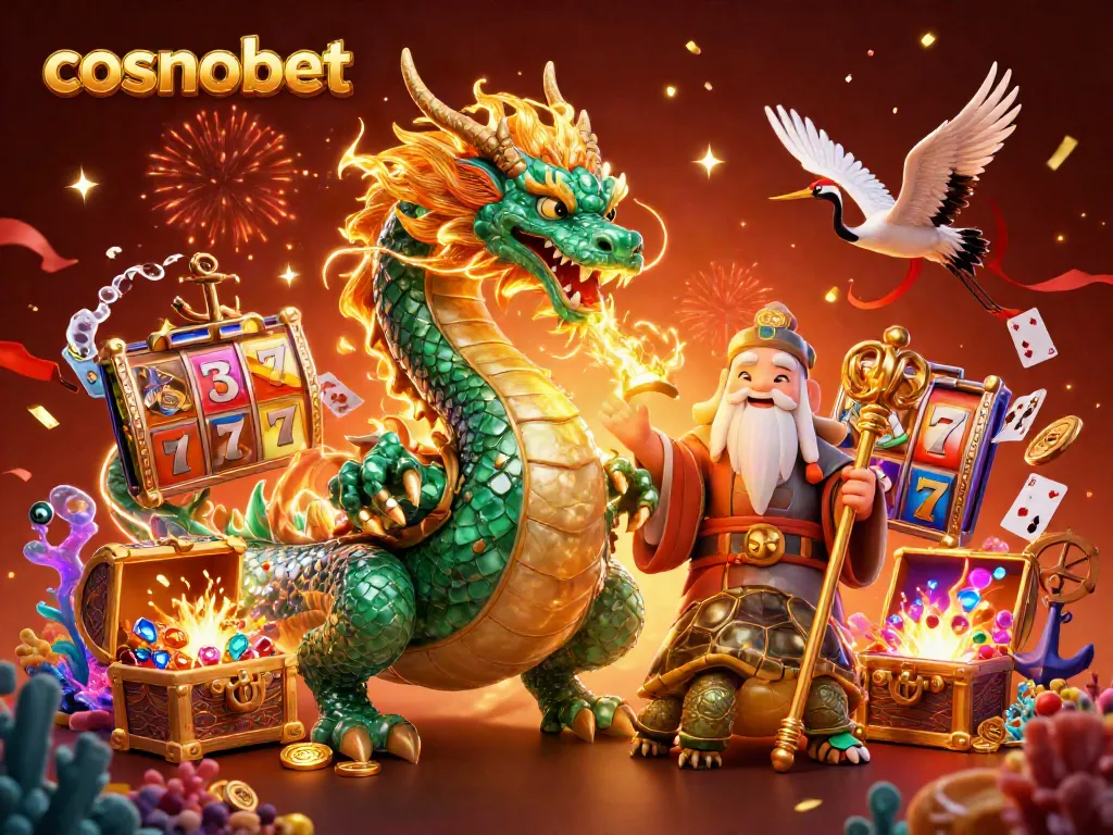 Experience thrilling slots and gaming with cosmobet's lively 3D dragon and festivities.