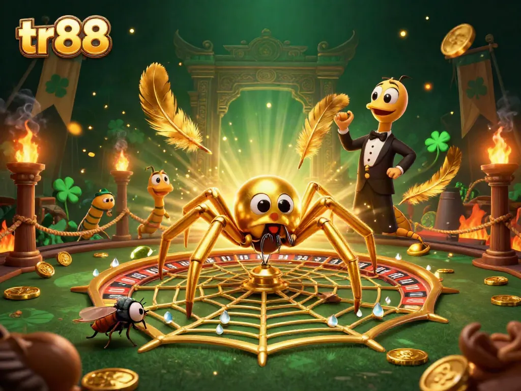 Experience the thrill of tr88 betting with a 3D golden spider, web-like roulette, and croupier centipede.