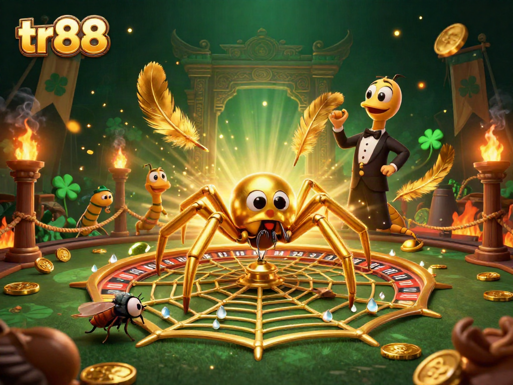 Experience the thrill of tr88 betting with a 3D golden spider, web-like roulette, and croupier centipede.