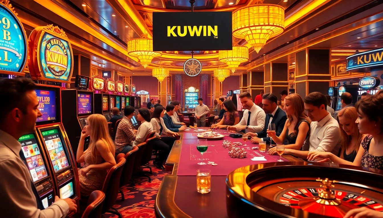 Experience the excitement of the KUWIN casino with vibrant gambling activities and elegant decor.