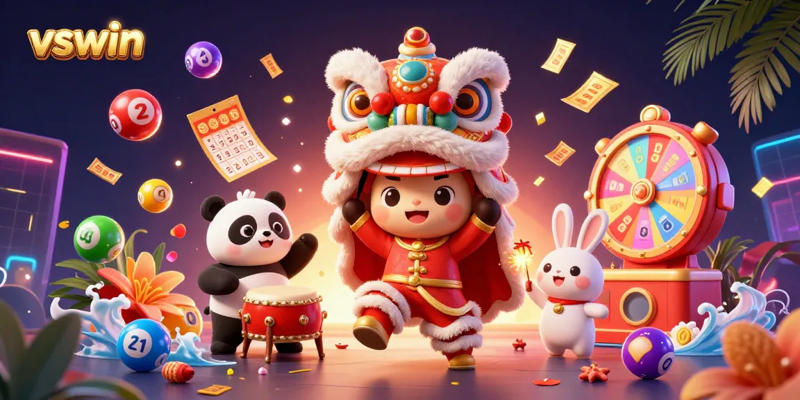 Engage in exciting gameplay with VSWIN as vibrant lottery balls bounce around a festive scene.