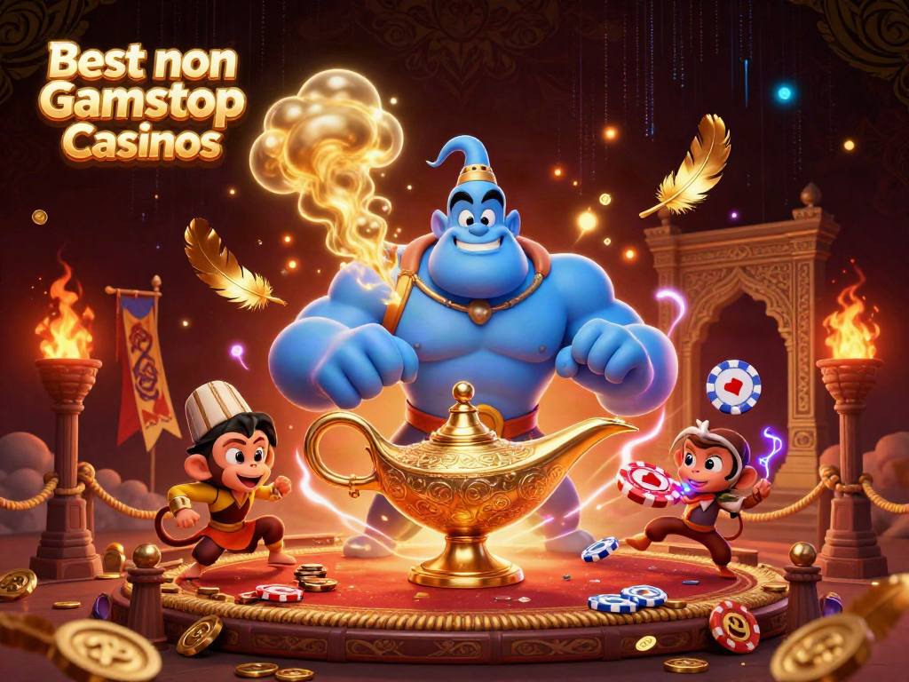 Experience the excitement at the Best non Gamstop Casinos with a mythical genie and card symbols!