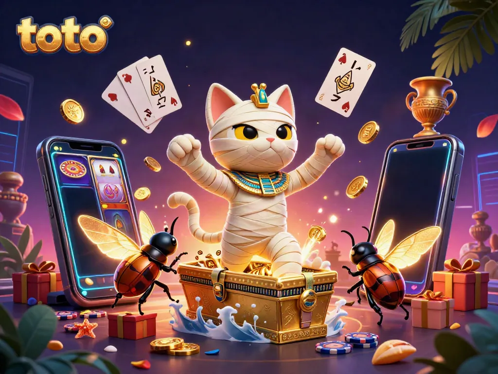 Engage in an exciting gaming adventure with toto in an illustrated pyramid casino scene.