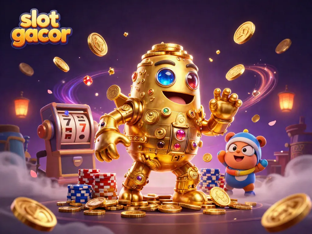 Experience the excitement of slot gacor with a rich 3D illustration showcasing dynamic gaming elements.